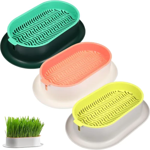 Cabilock Juego de macetas hidropónicas de césped para gatos con gran depósito de agua, caja de cultivo sin suelo para cultivo en interiores y