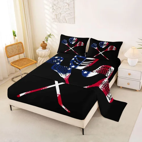 Miniatura 7 de Erosebridal Lacrosse - Juego de sábanas para niños y niñas, juego de ropa de cama de jugadores de hockey con diseño de disco de hockey negro