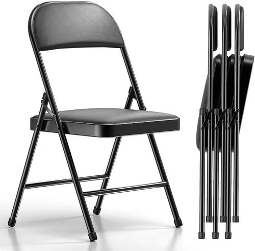 Miniatura 9 de Simpli-Magic Paquete de 6 sillas plegables acolchadas negras con cojín, sillas plegables de metal duradero para bodas en interiores y exteriores