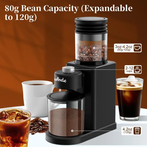 Miniatura 4 de Wancle Molinillo de café cónico eléctrico – Molinillo de café automático compacto de 200 W con 25 ajustes ajustables, molinillo de café expreso