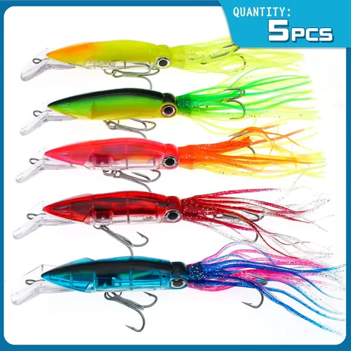 Miniatura 6 de Señuelos de pesca de calamar con cola de pulpo - Cabeza de anzuelo con luz de plástico suave - Kit de cebo para pesca de trucha y lubina