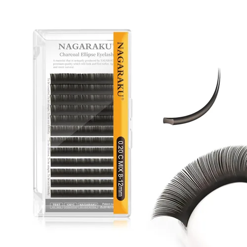 Miniatura 33 de NAGARAKU Extensiones de pestañas elipse con puntas abiertas planas, pestañas individuales de 0.006 in, rizo C, bandeja de mezcla de 0.315-0.591 in