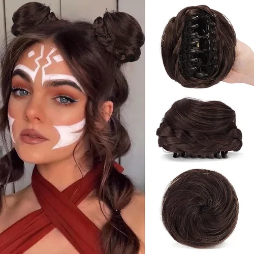 Miniatura 18 de Sofeiyan 2 piezas de extensión de cabello rizado ondulado en forma de moño desordenado, mini moño desordenado con banda elástica, peluca sintética