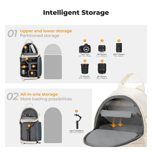 Miniatura 3 de K&F CONCEPT Bolsa bandolera para cámara, mochila de hombro para cámara DSLR/SLR/SLR/sin espejo, compatible con Canon/Nikon/Sony/Fuji/Gopro/DJI Blanco