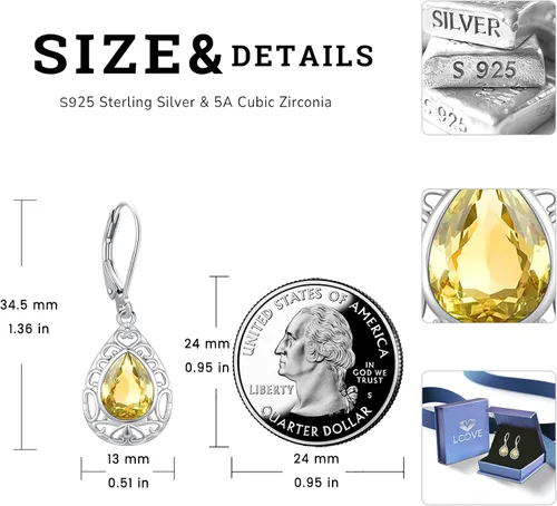 Miniatura 108 de Aretes colgantes de plata de ley con diseño de árbol de la vida, flor, abeja, animales, gato, colibrí, piedra lunar, turquesa, aretes con cierre