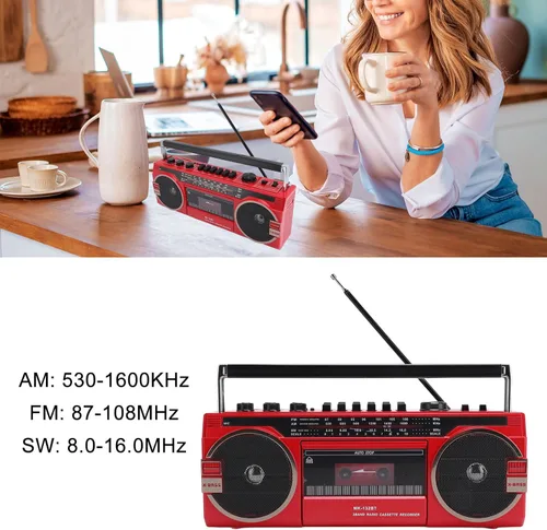 Miniatura 2 de Tangxi Boombox reproductor de casete retro, reproductor de cassette radio AM/FM/SW, conversión USB MP3, altavoces estéreo integrados, para viajes