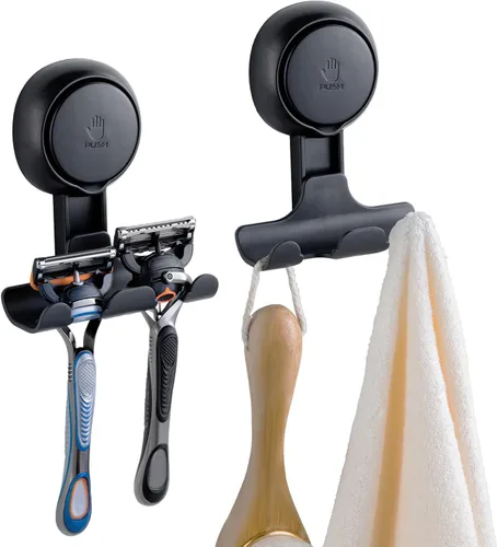 Miniatura 16 de TAILI Soporte para maquinilla de afeitar con ventosa para ducha, paquete de 2, toalla, lufa, soporte para afeitadora para pared de baño, potentes