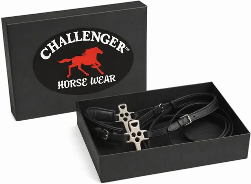 Miniatura 3 de CHALLENGER Caballo cuero corto mango acolchado Noseband entrenamiento Hackamore Curb Strap 35H69