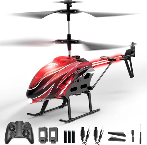 Miniatura 8 de Dwi Dowellin Helicóptero a control remoto, juguete de helicóptero para niños con 26 minutos de vuelo (2 baterías), 8 modos de luz, fácil control Azul