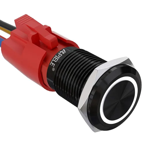 Miniatura 15 de APIELE - Interruptor de botón de cierre de 16mm, 12V, ojo de ángel LED, impermeable, redondo, autobloqueante, 1NO (aluminio negro, azul)