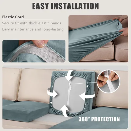 Miniatura 5 de ANARACHON Fundas de Cojines para Sofá Seccional de 4 Piezas de Terciopelo Separadas en Forma de L Funda de Sofá Elástica Forro Lavable Protector