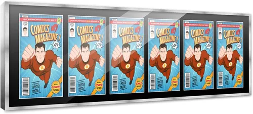 Miniatura 32 de Poster Palooza Marco de cómic con paspartú para 1 cómic de la Edad de Bronce publicado entre 1970 y 1985, marco de cómic negro para cómic de 7.25 x