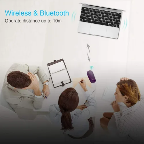 Miniatura 8 de FENIFOX Ratón Bluetooth delgado, mini plano silencioso portátil móvil recargable compatible con laptop, PC, tableta Android Windows - Morado
