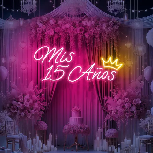 Miniatura 10 de Letrero de neón personalizado con texto en inglés «Feliz Cumpleaños», luz LED de pared para cumpleaños, decoración de fiestas, patio trasero