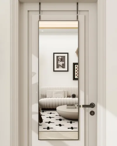 Miniatura 2 de BEAUTYPEAK Espejo de Puerta Ajustable en Altura de 16" x 50", Espejo Colgante de Cuerpo Entero Sobre la Puerta con Vidrio Templado Irrompible