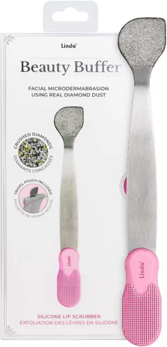 Lindo Beauty Buffer - Herramienta de microdermoabrasión, infusión de diamante, limpiador labial de silicona integrado, para piel suave, tez