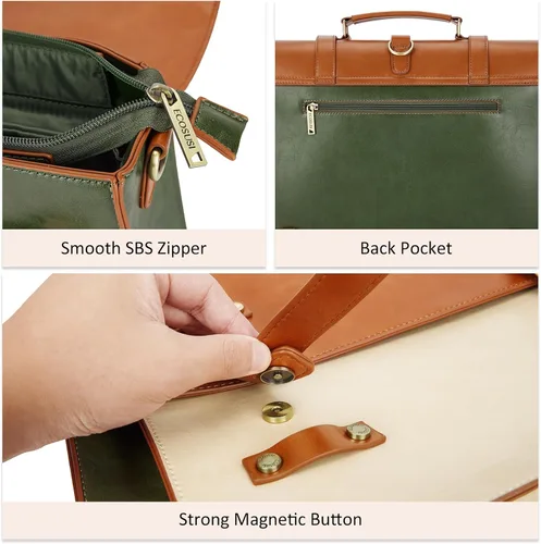 Miniatura 5 de ECOSUSI Bolsa de mensajero de cuero vegano para mujer, maletín de moda, bolso de mano para computadora