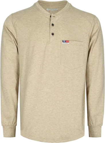 Miniatura 13 de BOCOMAL Camisas FR para hombre, manga larga, Henley EX, suave, jaspeado, 6 onzas, peso medio, resistente al fuego, camiseta de trabajo CAT2