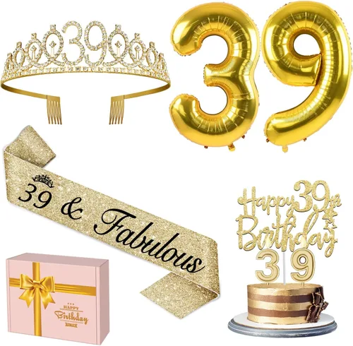 Miniatura 39 de Decoraciones doradas de 70 cumpleaños para mujer con banda y tiara de cumpleaños 70, adorno para pastel y velas, globos de números, regalos de 70