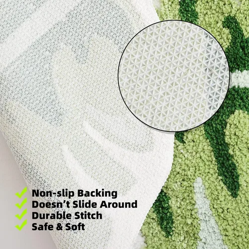 Miniatura 4 de Panstar Green Leaf - Tapete de baño con planta de plátano grande, antideslizante, absorbente, bonita en forma de palma, alfombra de ducha de felpa