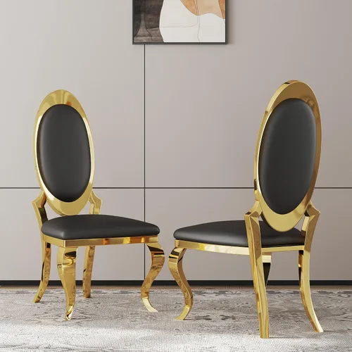 Miniatura 17 de Juego de 2 sillas con 2 sillas de comedor de piel sintética blanca, silla de cocina moderna con respaldo ovalado y patas de acero inoxidable