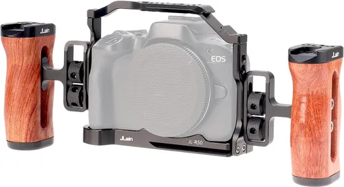 Jaula Foto4easy R50 para cámara Canon R50 con placa de liberación rápida para Arca-Swiss, incluye mango de madera lateral universal doble