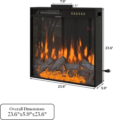 Miniatura 8 de Homsee Chimenea eléctrica empotrada de 23.6 pulgadas, calentador de chimenea con control remoto, 1500/750 W, chimenea, pequeñas chimeneas