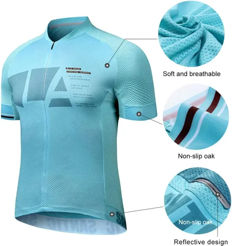 Miniatura 33 de Santic Camiseta de ciclismo para hombre, manga corta, camiseta de ciclismo de carretera, cremallera completa, UPF 50+, MTB con bolsillos