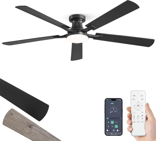 Miniatura 14 de ZMISHIBO Ventilador de techo de 52 pulgadas con luz, aplicación y control remoto, perfil bajo de montaje empotrado, luz LED regulable de 20 W, motor