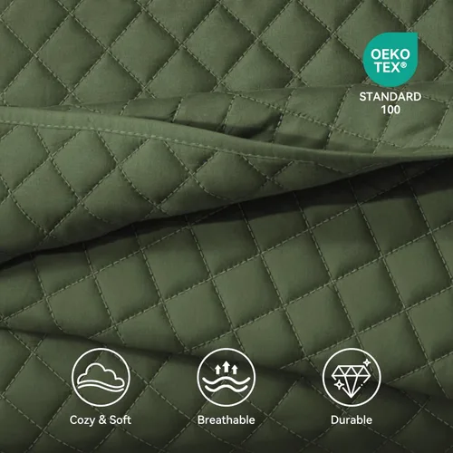 Miniatura 7 de SunStyle Home Colchas Tamaño Queen Verde Oliva, Cubrecamas Edredón Ligero, Juego de Ropa de Cama Tamaño Full Queen, Colcha Coverlet con Costuras 01