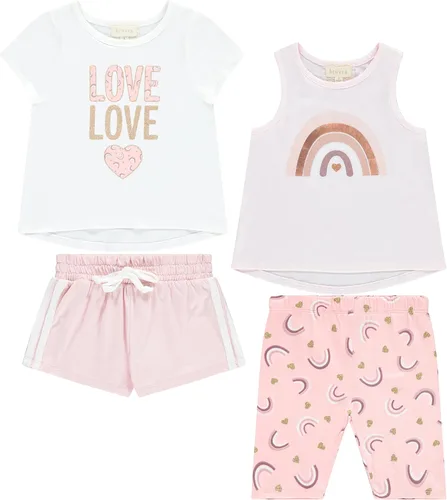 BTween Conjunto de ropa de verano de moda para niñas, 4 unidades, pantalones cortos, camiseta sin mangas y pantalones cortos de ciclista