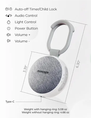 Miniatura 10 de Momcozy - Máquina de sonido portátil con luz nocturna, máquina de ruido blanco para bebés, 20 sonidos relajantes, terapia de sonido, batería de Gris