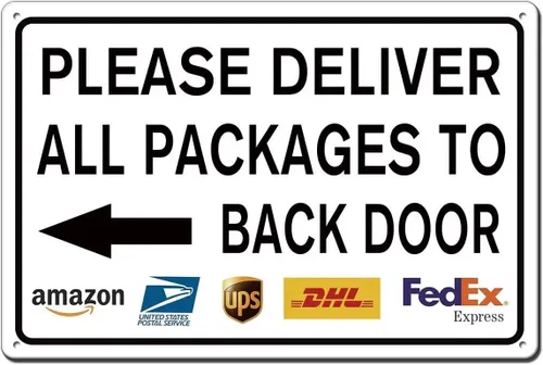 Miniatura 12 de Letrero de metal con texto en inglés «Please Leave Packages Deliveries Here» para interiores y exteriores, para puerta delantera, porche, oficina, 8