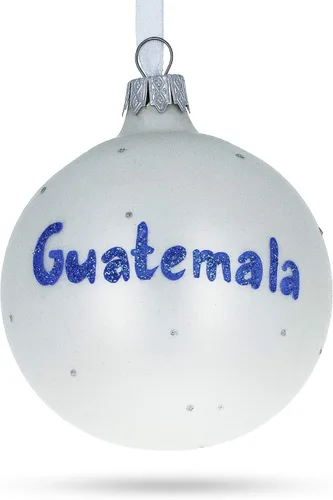 Miniatura 2 de Bandera de Guatemala Bola de Vidrio Soplado Adorno de Navidad 3.25 Pulgadas