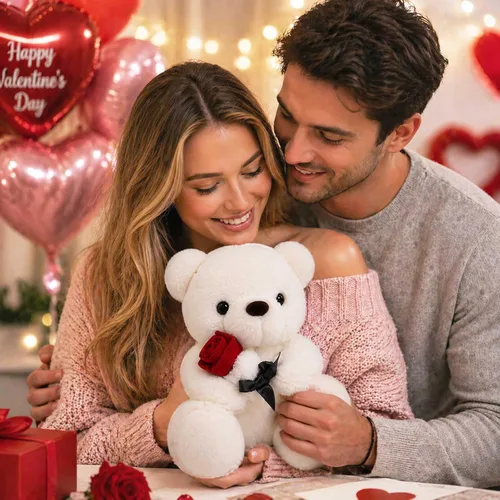 Miniatura 5 de Oso de Peluche Relleno Animal de Peluche Oso de Peluche con Rosa, Lindo Oso Dulce Gran Regalo para tu Ser Querido, Novia Niños Cumpleaños, San Blanco