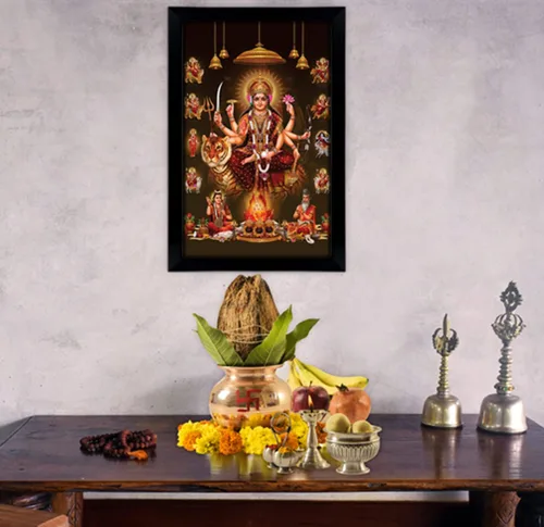 Miniatura 3 de Marco de fotos de Dios Durga en 9 formas, póster con marco de diosa hindú propicio para decoración de pared, hogar, oficina, templo, 6 x 8 pulgadas