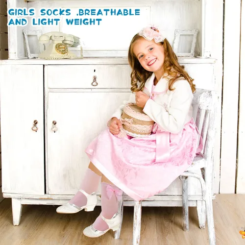 Miniatura 2 de 9 pares de calcetines hasta la rodilla para bebé con lazo de punto para niña, calcetines largos de tubo de algodón para bebé recién nacido, 9
