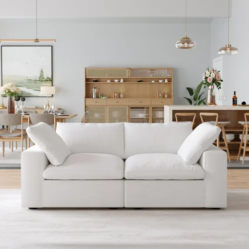 Miniatura 14 de Sofá modular Cloud de 79 pulgadas, sofá biplaza modular convertible con otomana de almacenamiento, sofá de tela de lino y algodón para sala