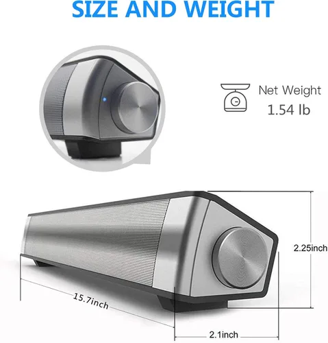 Miniatura 3 de TOPROAD Barra de sonido, barra de sonido con cable e inalámbrico Bluetooth 5.0, micrófono integrado, para teléfono celular/tablet/proyector