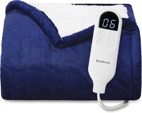Miniatura 25 de Bedsure - Manta eléctrica de calentamiento rápido, manta de franela suave con 4 ajustes de tiempo, 6 ajustes de calefacción, regalos cálidos