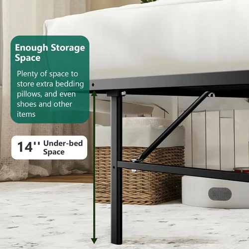 Miniatura 7 de Marco de cama plegable individual, plataforma de metal resistente con almacenamiento de 14 pulgadas, no necesita somier, fácil montaje sin