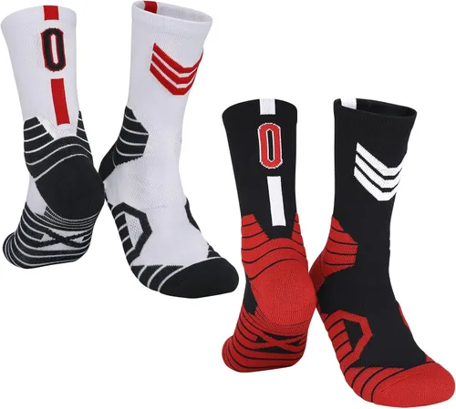 Miniatura 19 de 2 pares de calcetines de baloncesto para hombres y niños, equipo de baloncesto con número de la suerte, calcetines de estrella para niños y adultos