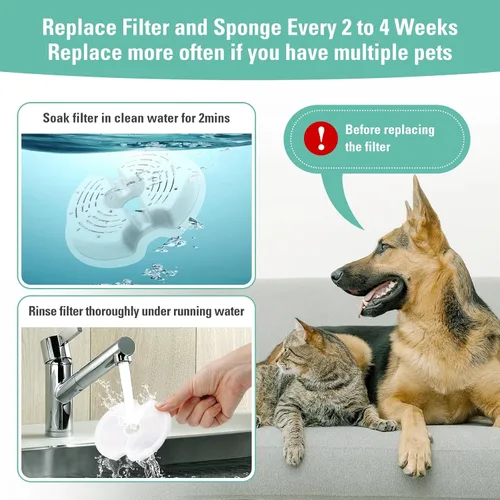 Miniatura 6 de Paquete de 4 filtros de repuesto y esponjas de bomba para dispensador de agua colorido para gatos de 67 oz/2 litros con luz LED, filtro de fuente