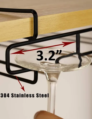 Miniatura 2 de Soporte para copas de vino – Estante para copas debajo del gabinete – Estante de almacenamiento para percha, apto para armario de 0.8 pulgadas