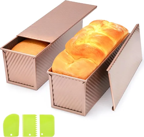 Miniatura 13 de Beasea Juego de 2 moldes para pan rectangulares de 12 x 4 pulgadas, moldes antiadherentes de acero al carbono, molde para tostadas doradas, moldes