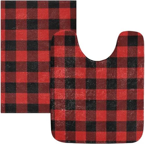 Miniatura 30 de Tapete de baño a cuadros negros y morados, suave, absorbente, lavable, tapete de baño para suelo de baño, tapete de baño antideslizante para baño