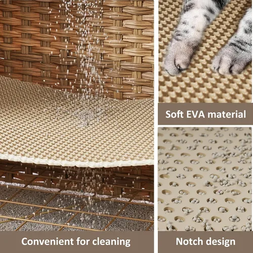 Miniatura 4 de Caja de arena para gatos con alfombrilla de arena suave; muebles ocultos de baño para gatos con puerta; casa de gato de ratán tejida a mano; jaula