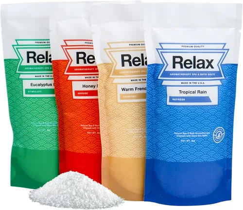 Miniatura 9 de Relax Spa & Bath Sales de baño de aromaterapia para bañera de hidromasaje, baño o spa, bolsa de 2 libras con infusión de magnesio, sal de baño