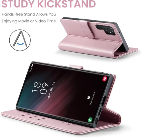 Miniatura 4 de FLIPALM Funda tipo cartera para Samsung Galaxy S23 Ultra, con bloqueo RFID, soporte para tarjetas de crédito, de piel sintética, con función atril