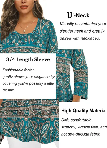 Miniatura 4 de Tencole Camisas de manga 34 para mujer, túnica elegante, ropa casual con estampado floral